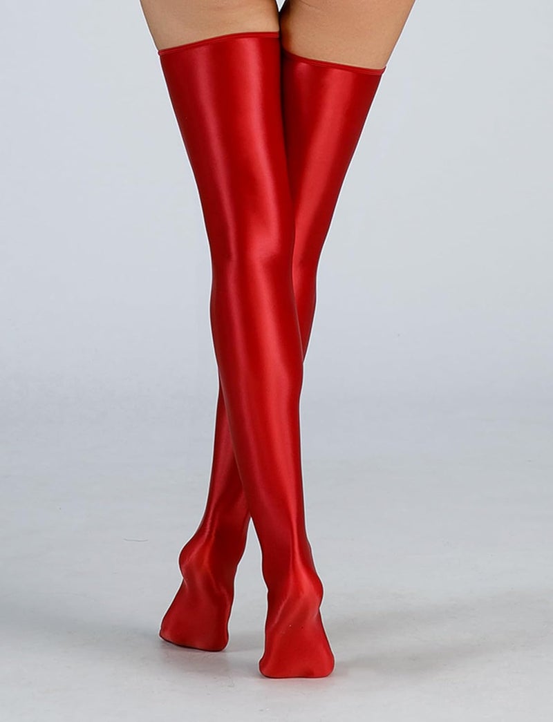 FEOYA Women’s Oil Glossy Thigh High Stockings Shiny Sheer Stockings Silky Smooth Over Knee Socks - Image 2